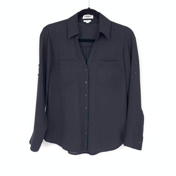 Express Tops - Express Women's Size S Portofino Slim Dress Shirt Button Front Roll Tab Sleeve
